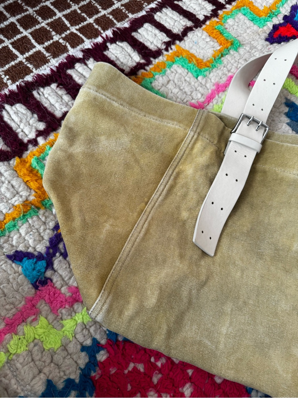Zara Olive Canvas Tote Bag‎ Cream Buckle Strap - Picture 4 of 9